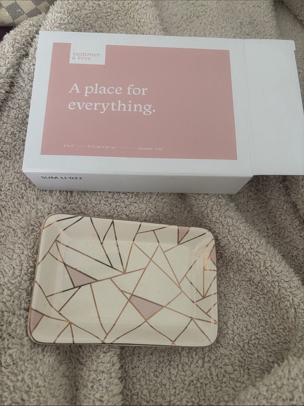 summer & rose Ceramic Geometric Trinket Dish in Blush Pink and Gold